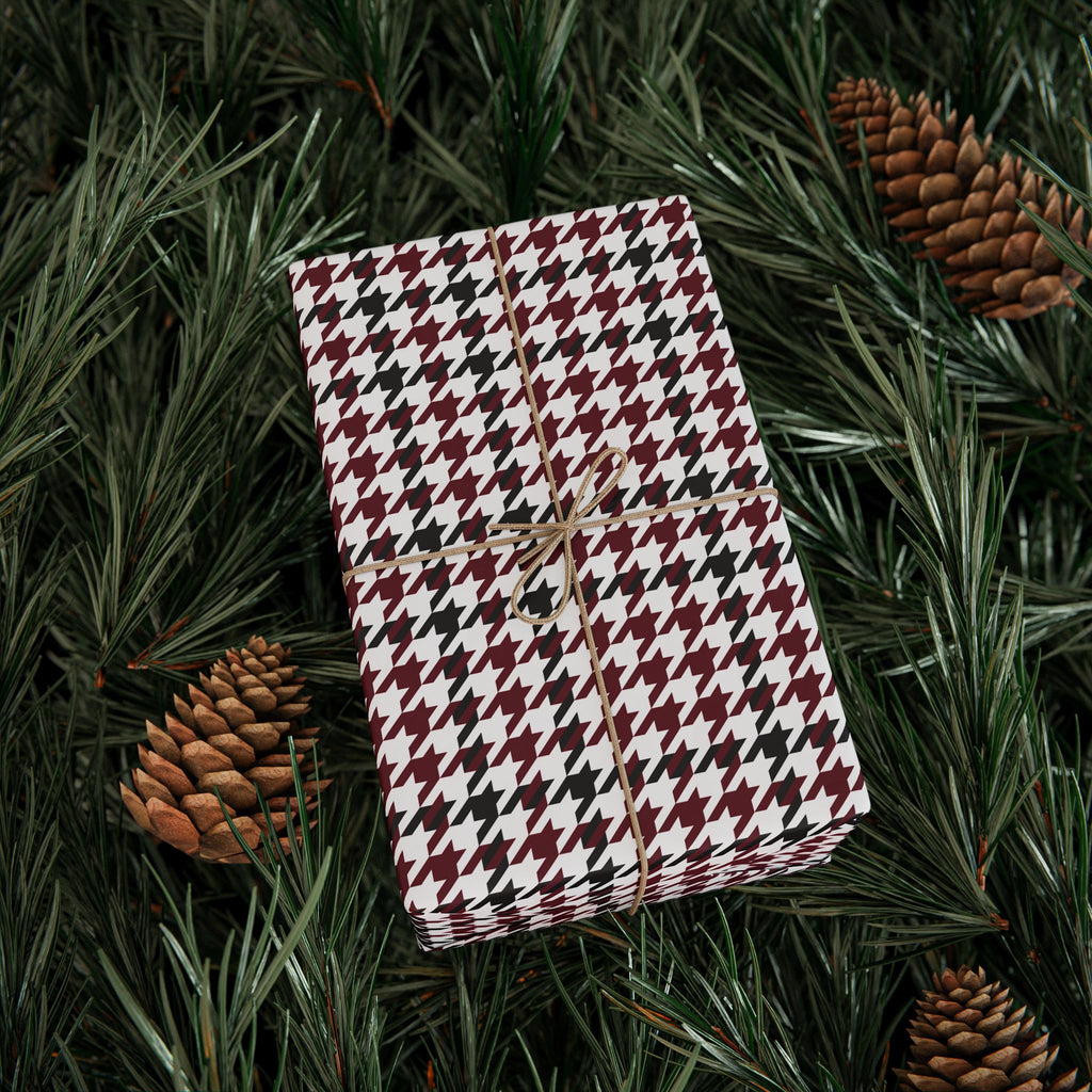 Houndstooth Wrapping Paper Design Maroon 017 - Holiday Gift Wrapping Paper Roll