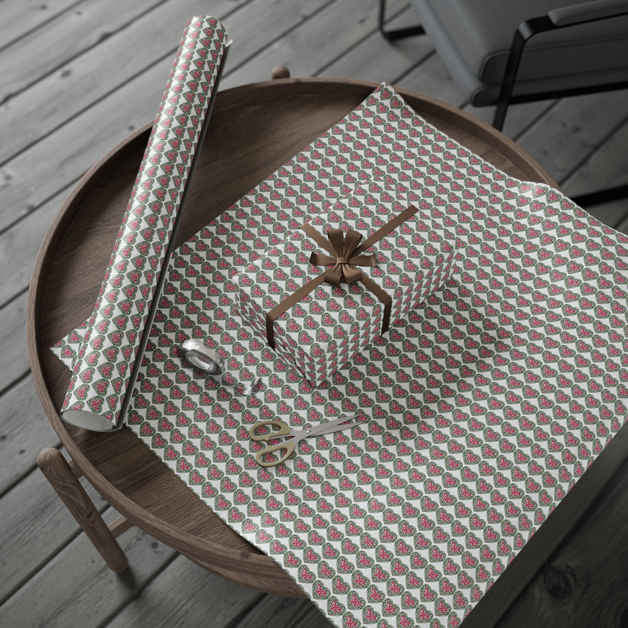 Thank You Flowering Heart Wreath Wrapping Paper Design | Holiday Gift Wrapping Paper Roll