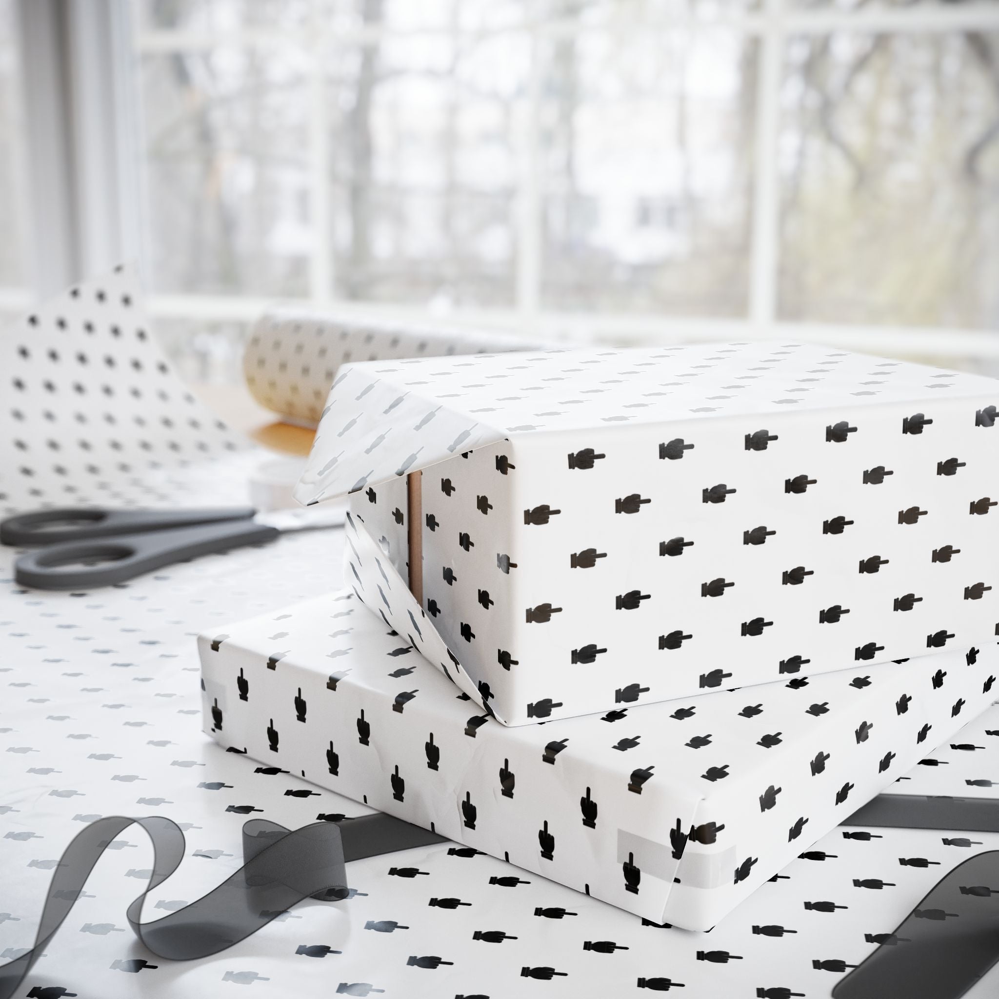 NSFW Friendly Hello Middle Finger on White Wrapping Paper - Holiday Gift Wrapping Paper Roll