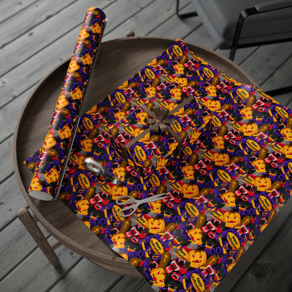 Halloween Cartoon Collage Wrapping Paper | Holiday Gift Wrapping Paper Roll