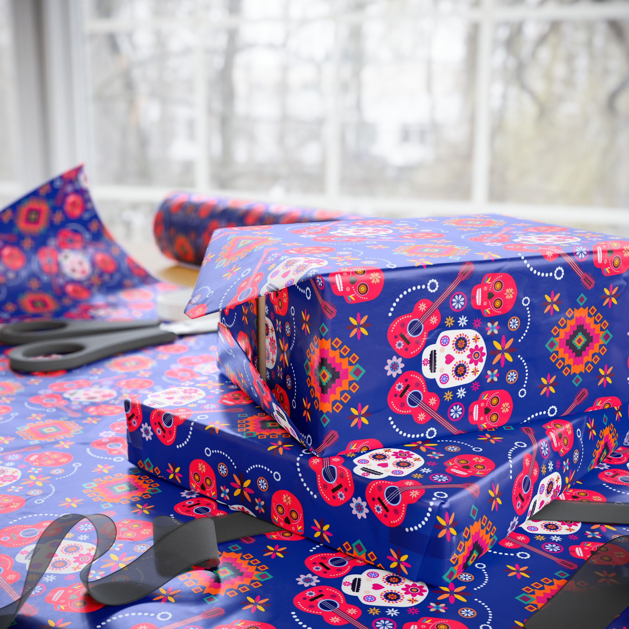 Day of the Dead Mariachi Skulls Wrapping Paper | Holiday Gift Wrapping Paper Roll