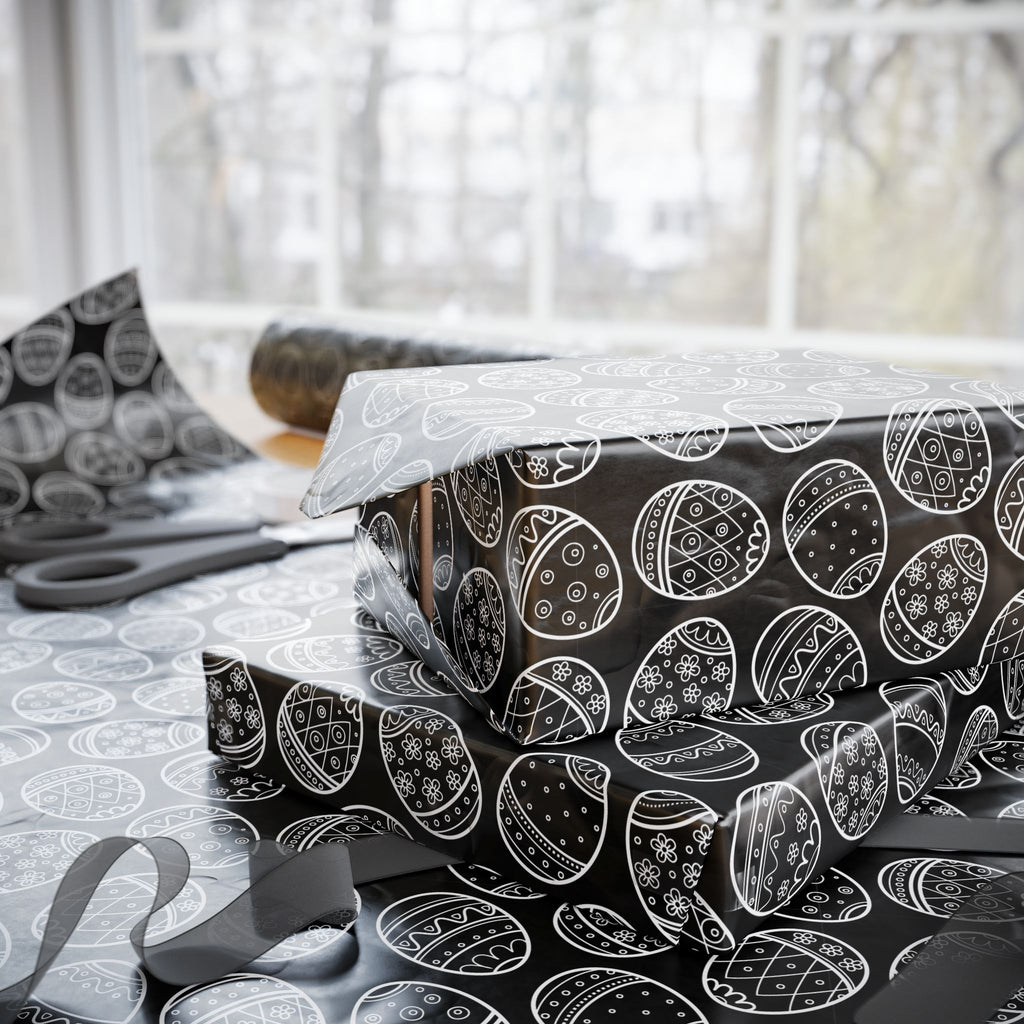 Easter Black & White Eggs Wrapping Paper | Holiday Gift Wrapping Paper Roll