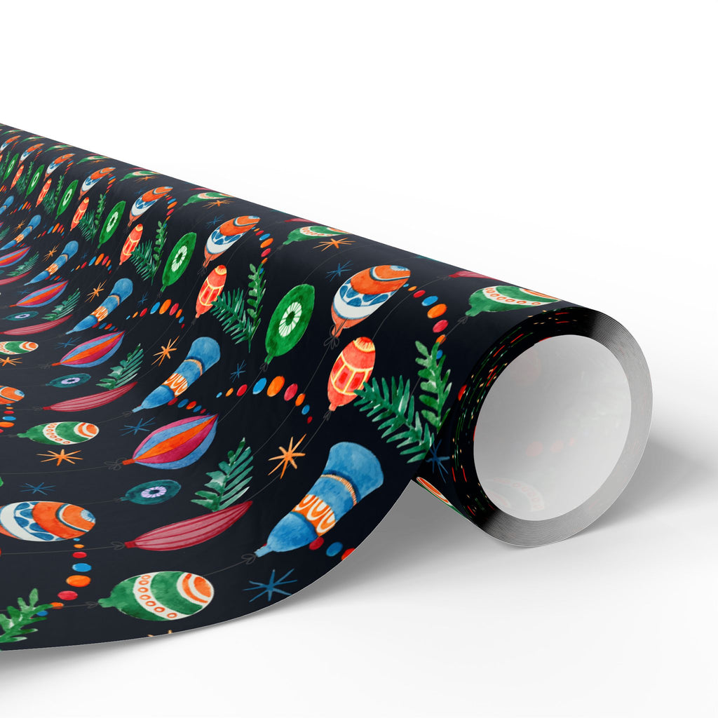 Christmas Watercolor Ornaments Wrapping Paper | Holiday Gift Wrapping Paper Roll