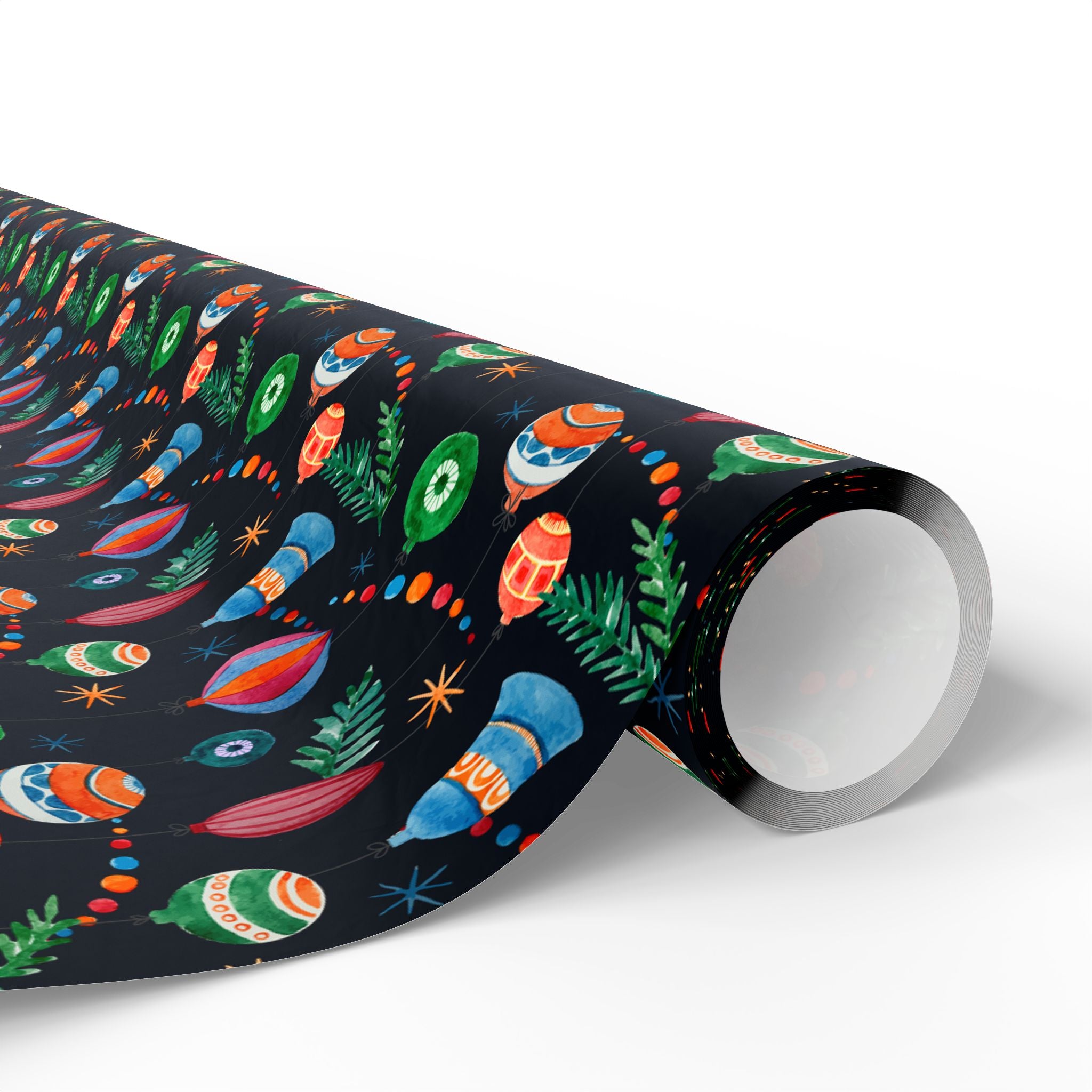Christmas Watercolor Ornaments Wrapping Paper | Holiday Gift Wrapping Paper Roll