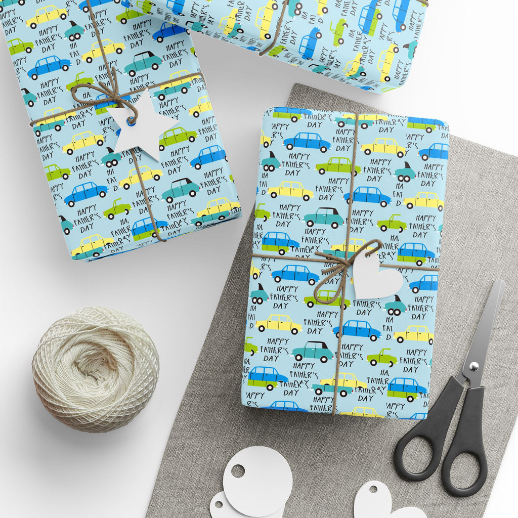 Father's Day Car Collage Wrapping Paper - Holiday Gift Wrapping Paper Roll