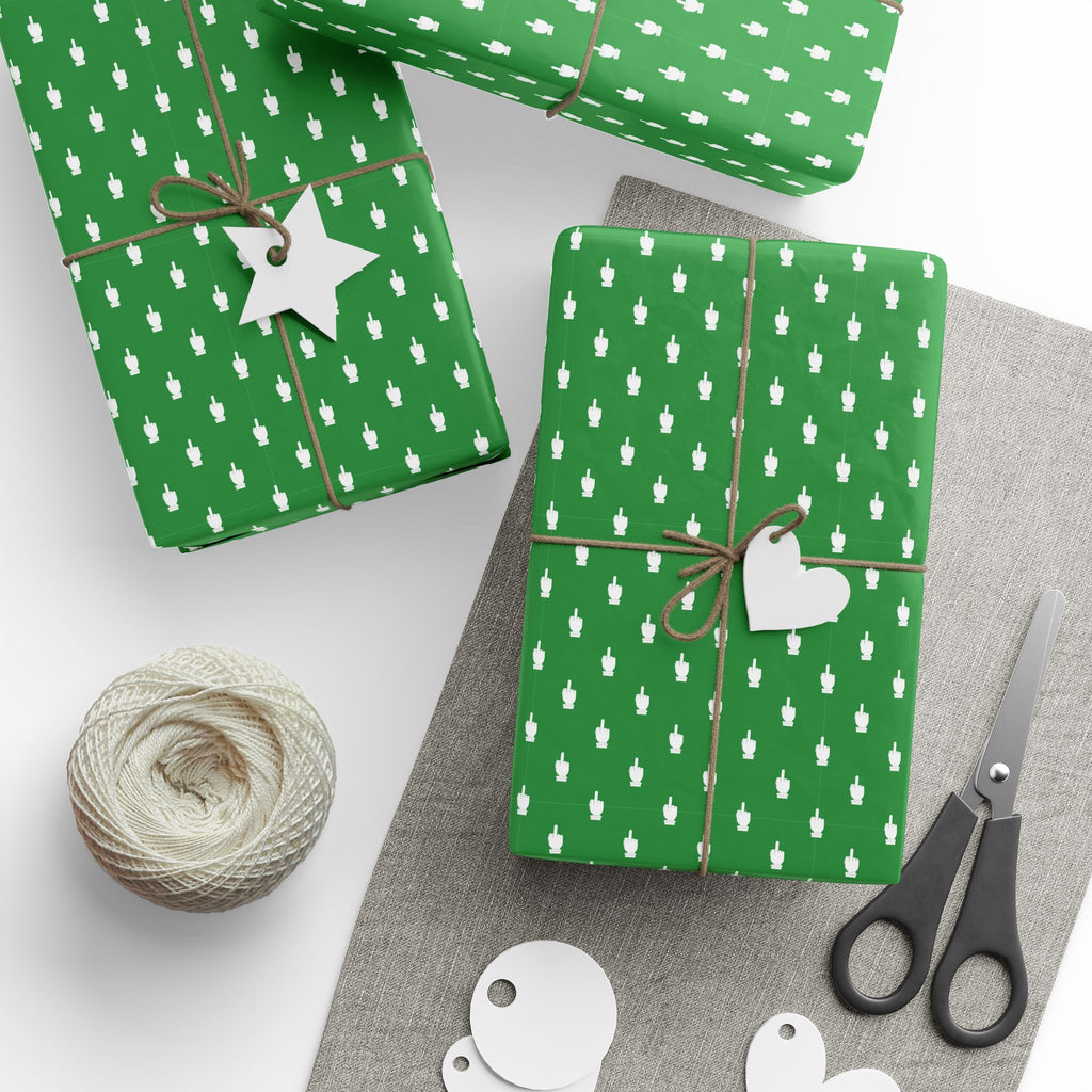 NSFW Friendly Hello Middle Finger on Green Wrapping Paper - Holiday Gift Wrapping Paper Roll