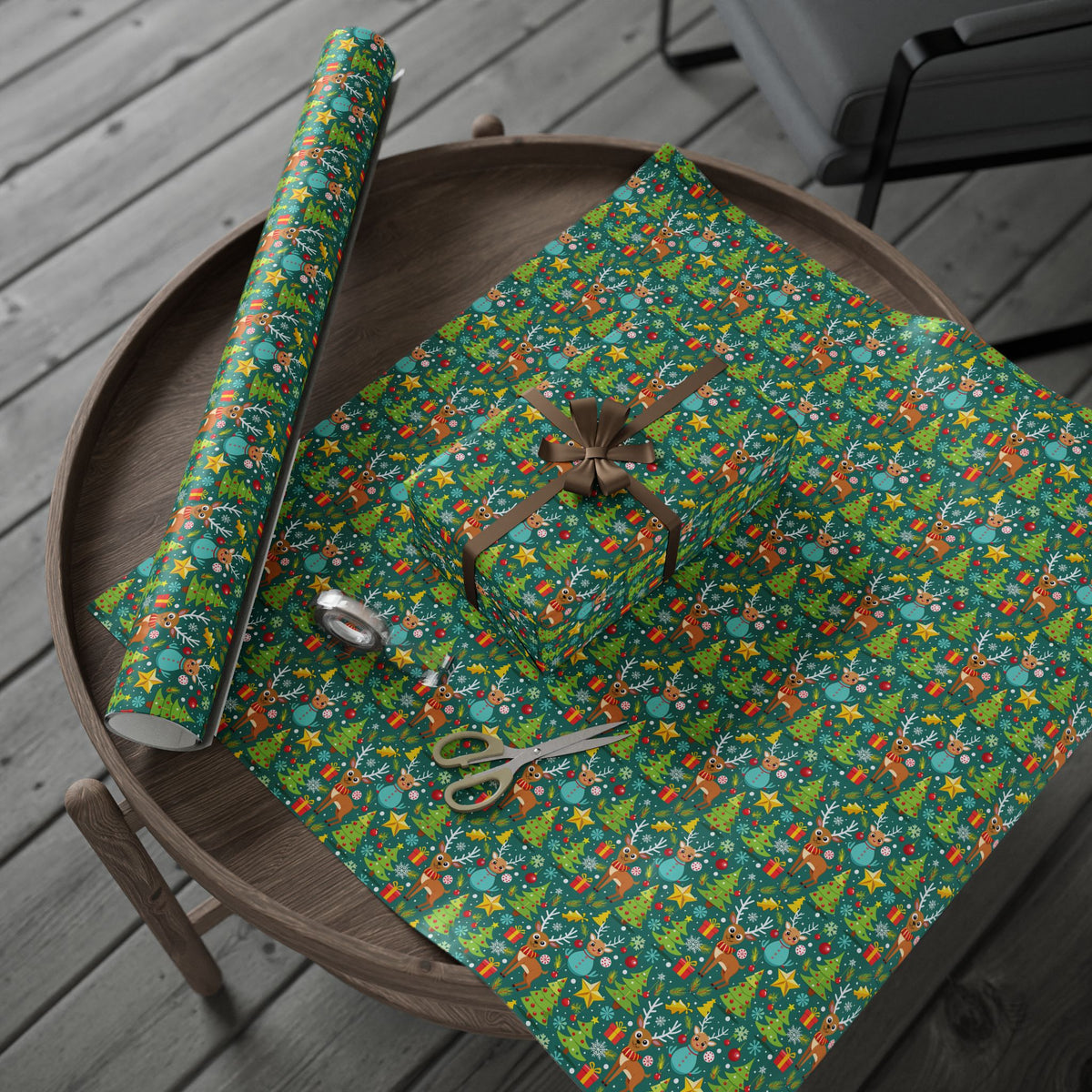 Christmas Cartoon Reindeer Wrapping Paper | Holiday Gift Wrapping Paper Roll