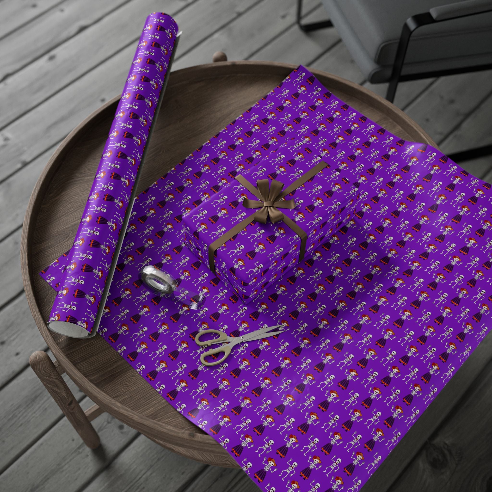 Day of the Dead Dancing Skeletons Wrapping Paper | Holiday Gift Wrapping Paper Roll