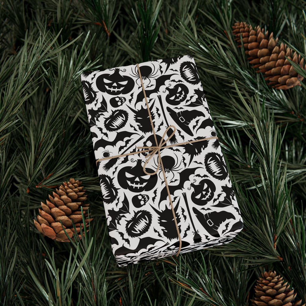 Halloween Black & White Bats Wrapping Paper | Holiday Gift Wrapping Paper Roll
