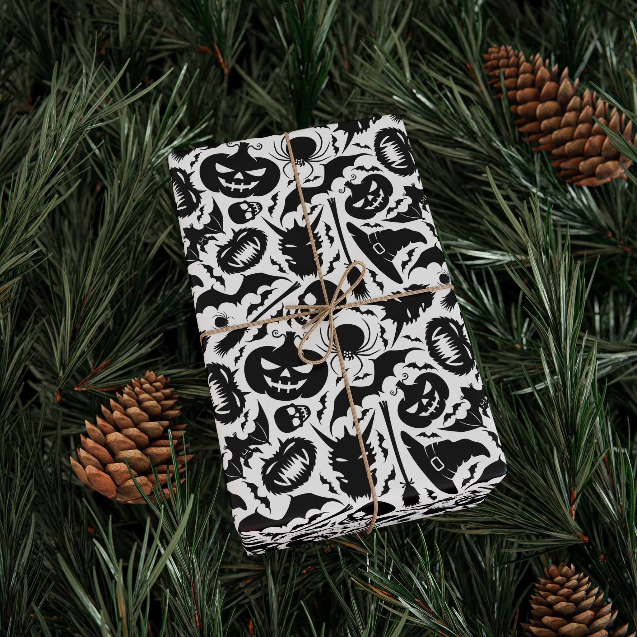 Halloween Black & White Bats Wrapping Paper | Holiday Gift Wrapping Paper Roll
