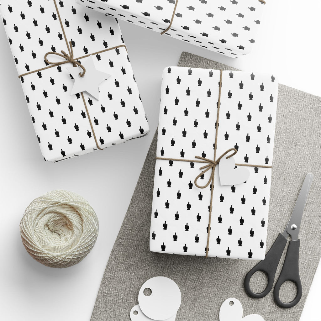 NSFW Friendly Hello Middle Finger on White Wrapping Paper - Holiday Gift Wrapping Paper Roll
