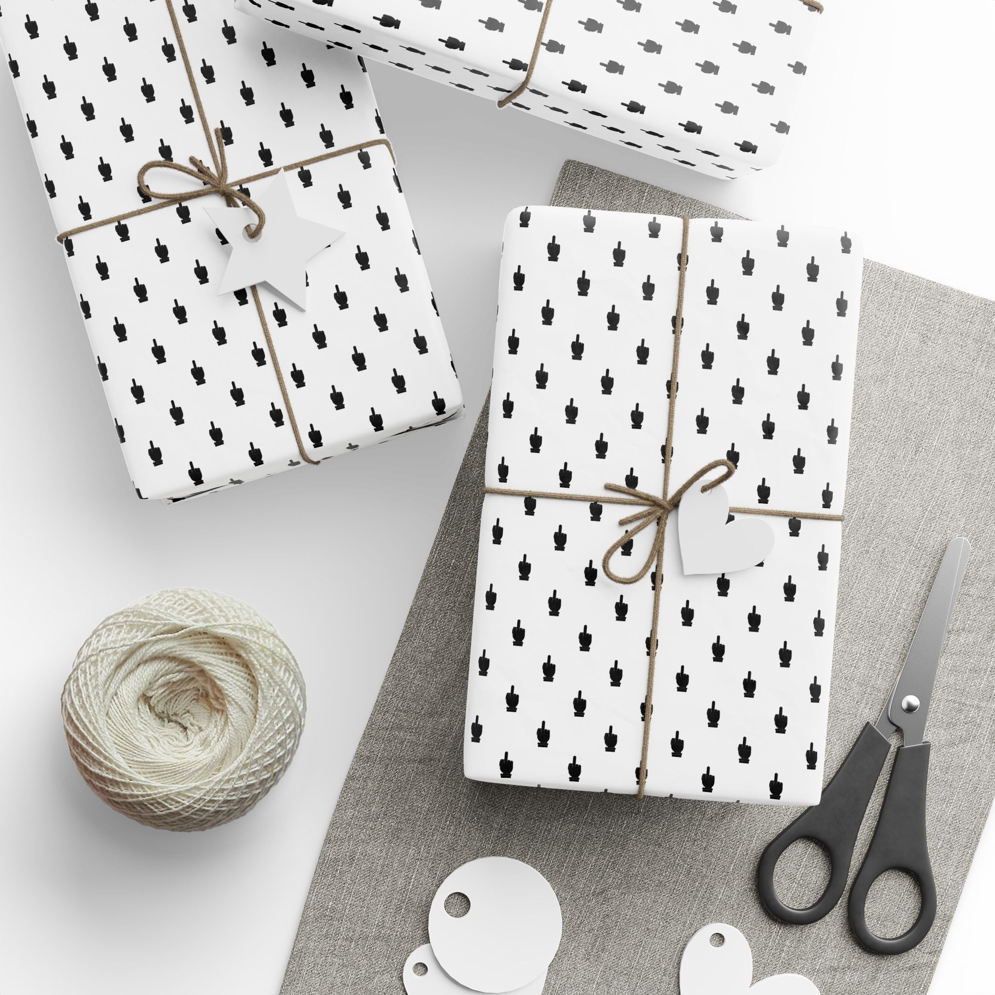 NSFW Friendly Hello Middle Finger on White Wrapping Paper - Holiday Gift Wrapping Paper Roll