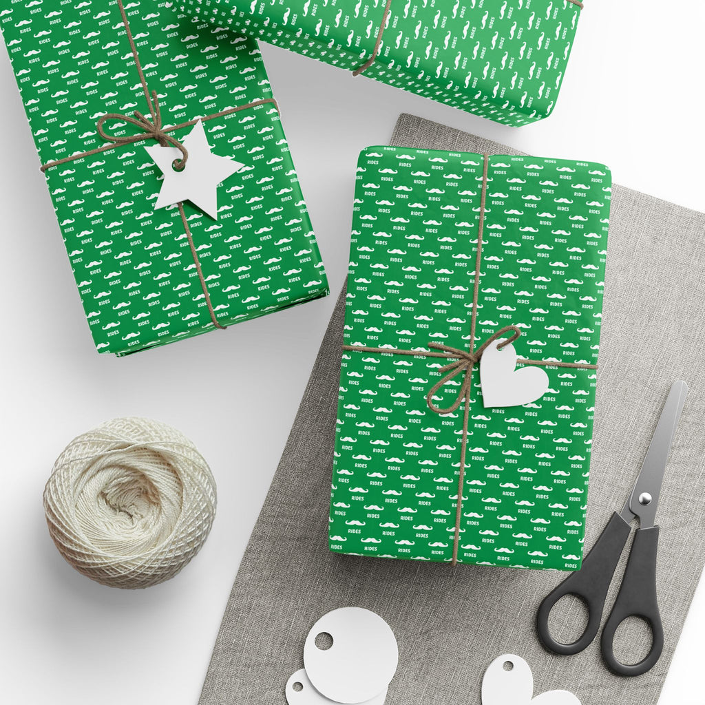 NSFW Free Mustache Rides on Green Wrapping Paper - Holiday Gift Wrapping Paper Roll