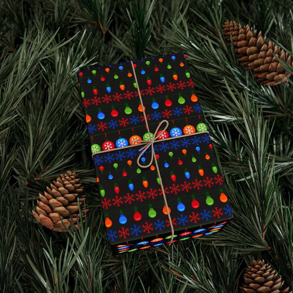 Christmas Ugly Lights Black Wrapping Paper | Holiday Gift Wrapping Paper Roll