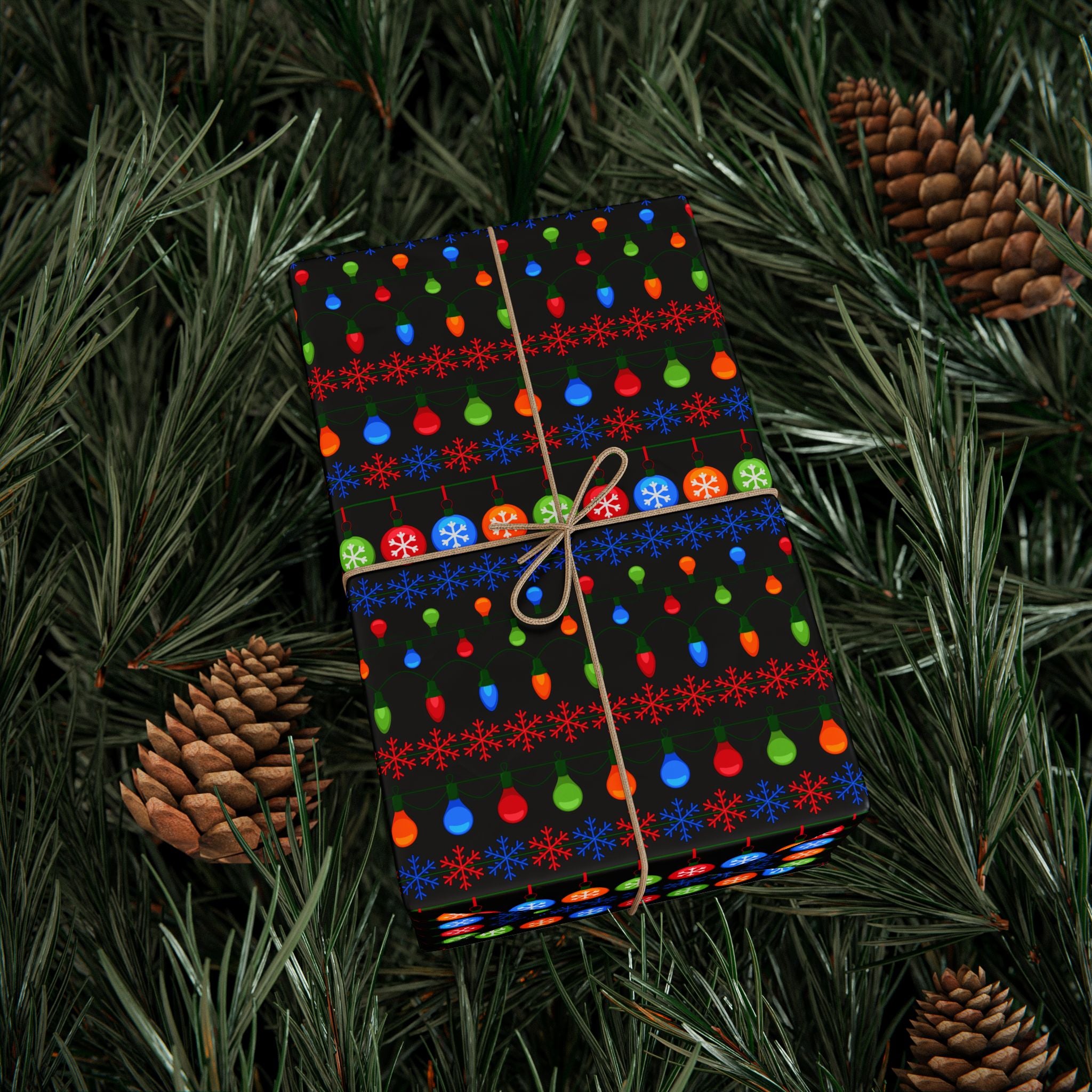 Christmas Ugly Lights Black Wrapping Paper | Holiday Gift Wrapping Paper Roll